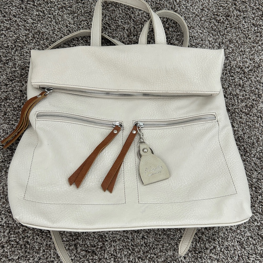 White Italian Leather Backpack